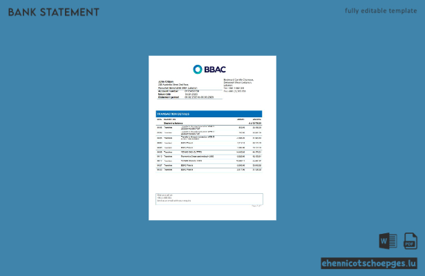 Beispiel eines Kontoauszugs der libanesischen BBAC (Bangladesh Bank of America)